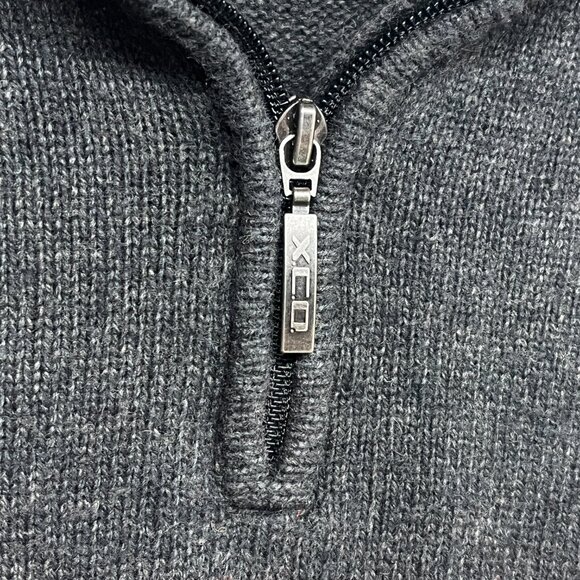 Columbia XCQ Men's Large Gray Orange Red Striped Mock 1/4 Zip Sweater Pullover - Picture 5 of 8